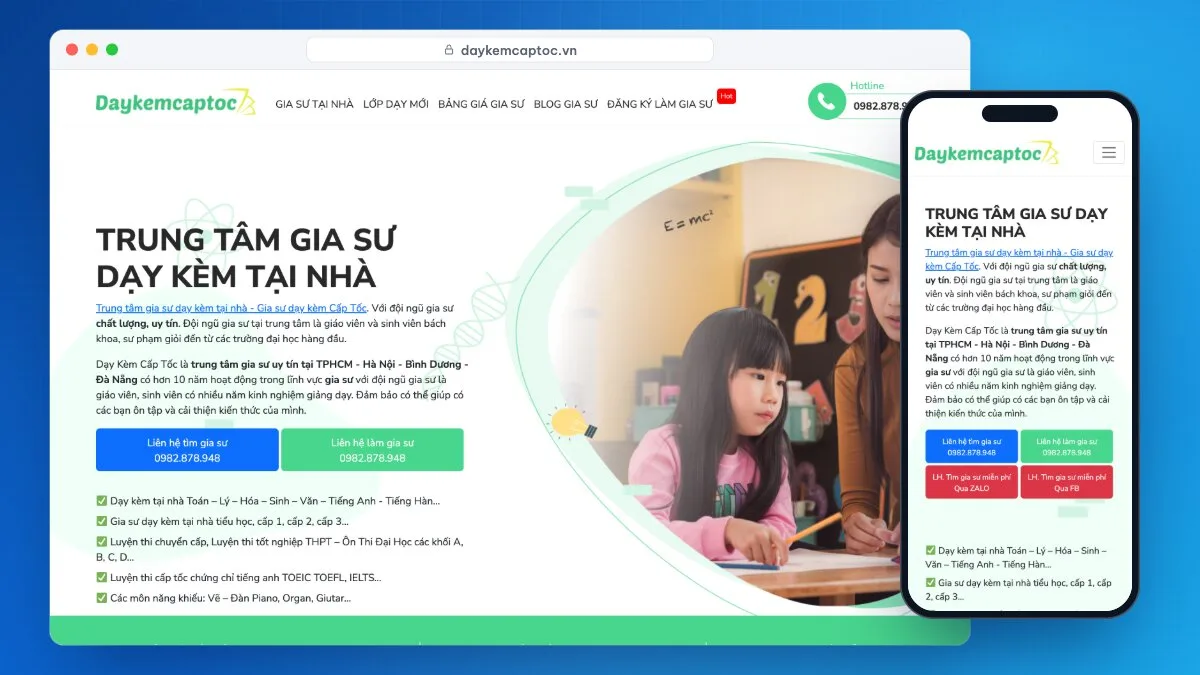 Thiết kế website gia sư Dạy Kèm Cấp Tốc