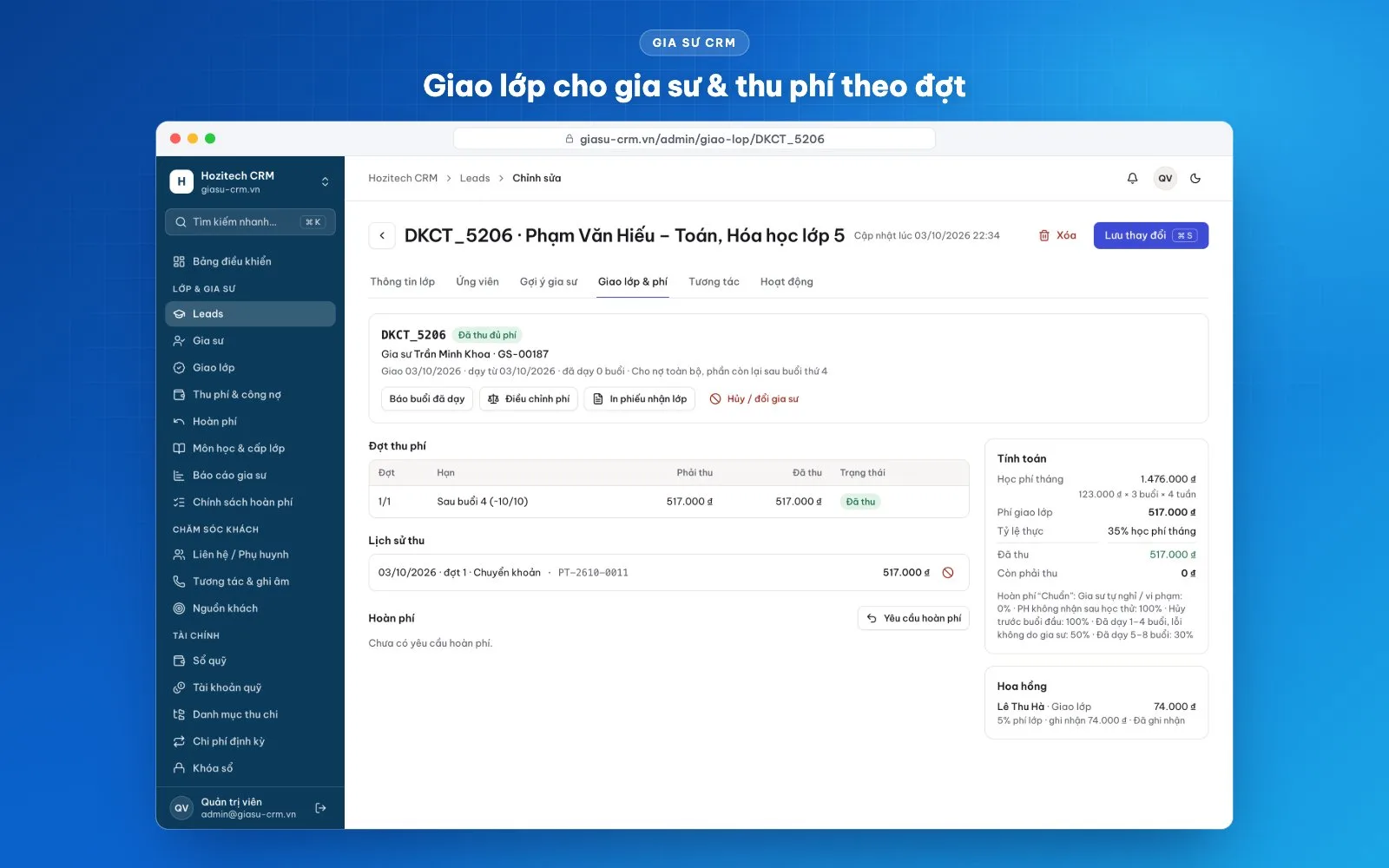 Giao lớp nhanh ngay trên danh sách