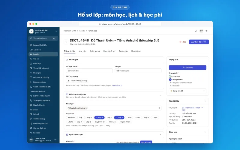 Phần mềm quản lý trung tâm gia sư Gia Sư CRM – ảnh 3